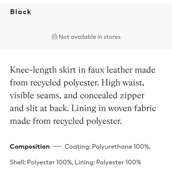 𝅺nwt H&M Black Vegan Faux Leather Midi Skirt Size 6 - Picture 4 of 8